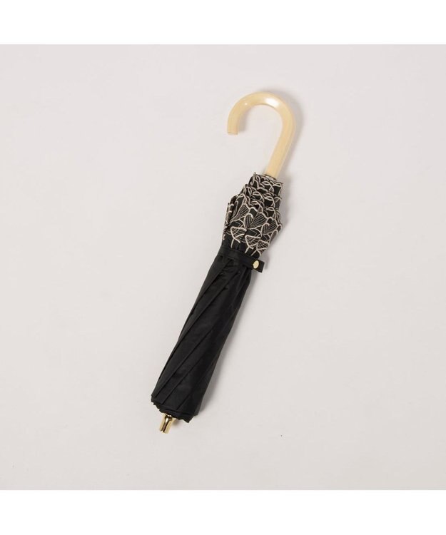 UNBILLION カシュネ cachenez / PUフラワーラメ刺繍トップレス2段折りたたみ傘 ブラック