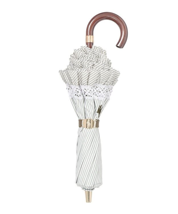 MOONBAT 【遮光/晴雨兼用日傘】POLO RALPH LAUREN（ポロラルフローレン）折りたたみ日傘 ストライプフリル 遮熱 遮光 UV カーキー