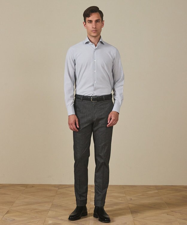 GOTAIRIKU 【シワになりにくい/ストレッチ/洗える】ウールライク シャツ_カッタウェイカラー スカイブルー系