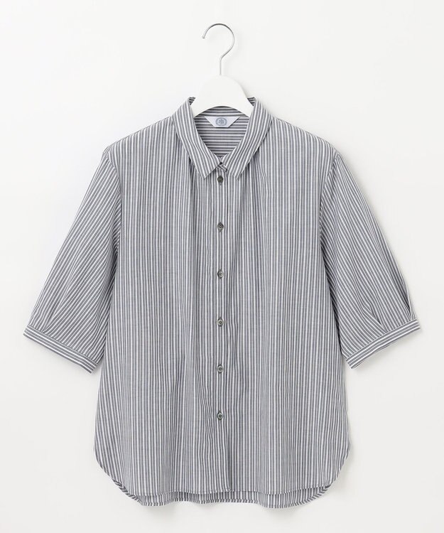 J.PRESS LADIES 【洗える】BEZ空羽ストライプ シャツカラー ブラウス ネイビー系1