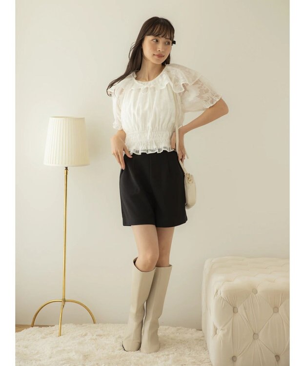 earth music&ecology 衿付きフラワーブラウス Off White