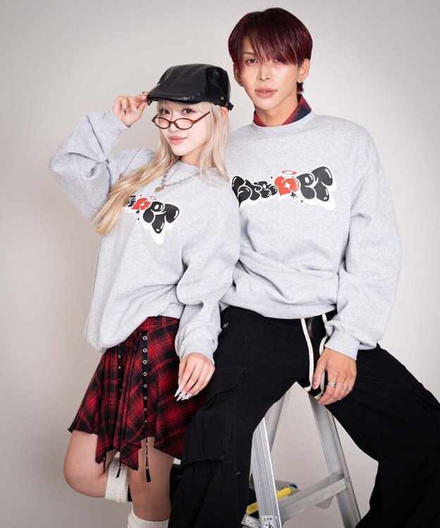 WEGO 【ユニセックス着用ITEM/MLサイズ展開】ハートモチーフプルオーバー 杢グレー