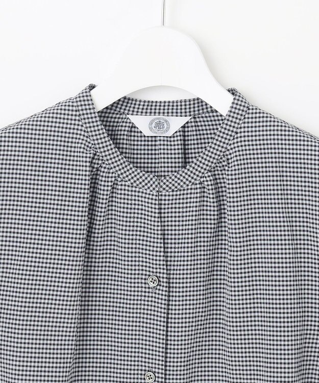 J.PRESS LADIES 【洗える】バイカラーギンガム&ストライプ ブラウス ネイビー系3