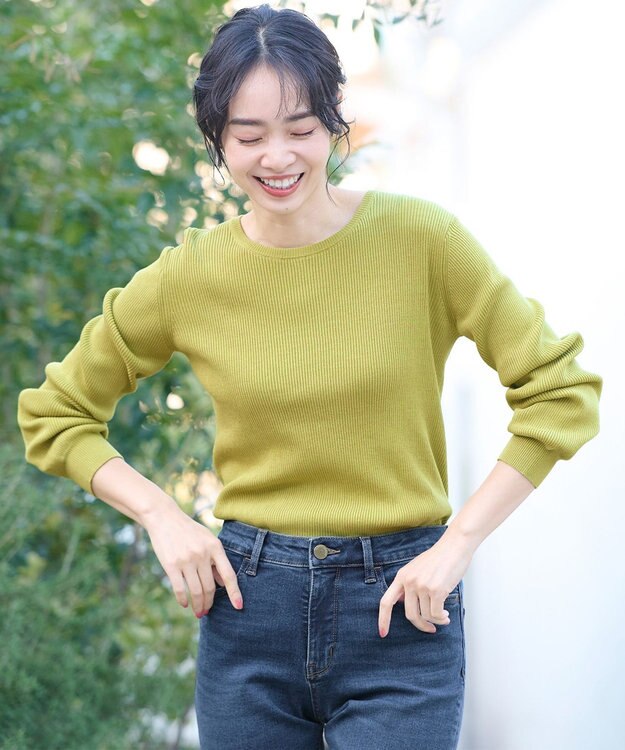 ANY パフスリーブリブニット グリーン