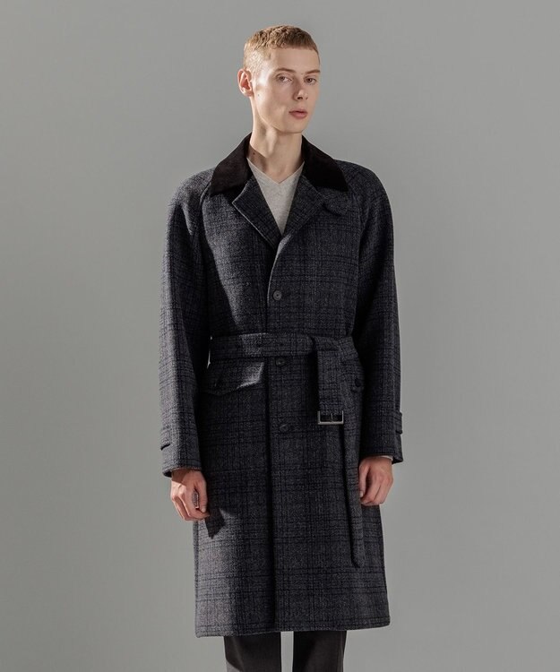 JOSEPH HOMME ニードルパンチグレンチェック　シングルブレストトレンチコート ネイビー系3