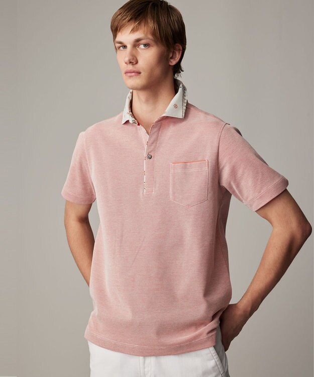 JOSEPH ABBOUD 【愛されて20年！オーガニックコットン使用】 バンダナプリント ダディ ポロシャツ オレンジ系