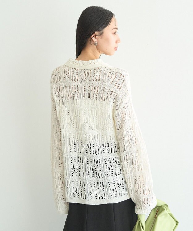 earth music&ecology メッシュレース襟付きカーディガン Off White