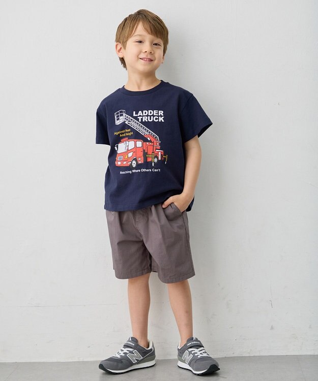 ANY KIDS 【洗濯機可能】はたらく車プリント 半袖Tシャツ ネイビー