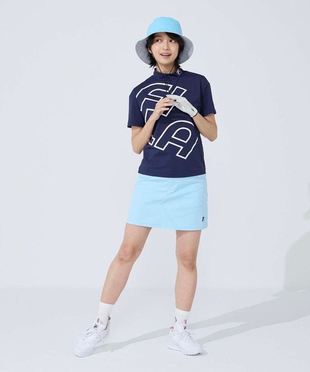 FILA GOLF／marie claire 【FILA GOLF】 シンプルロゴ半袖モックネックシャツ ネイビー