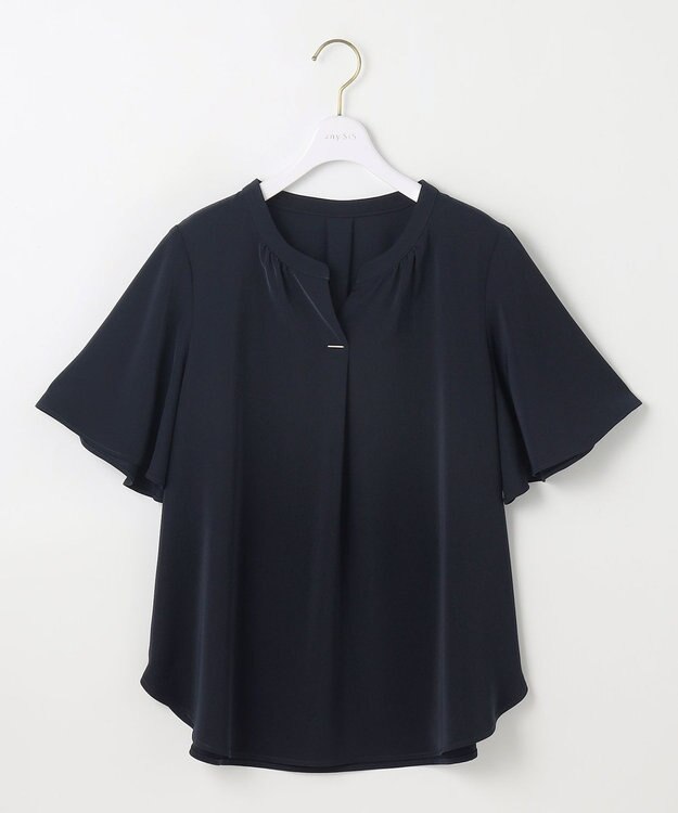 ANY SIS 【接触冷感・吸水速乾・UVカット】サラキレイ スキッパー ブラウス ネイビー