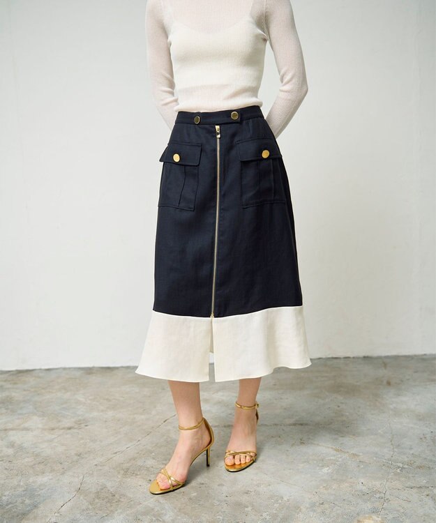 GRACE CONTINENTAL バイカラージップスカート ネイビー