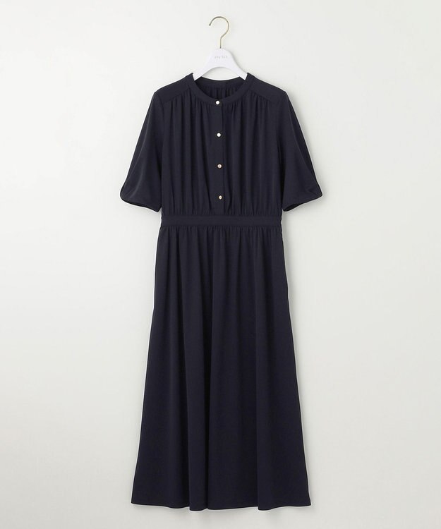 ANY SIS 【接触冷感・吸水速乾・UVケア】エアリードレープスムース ワンピース ネイビー