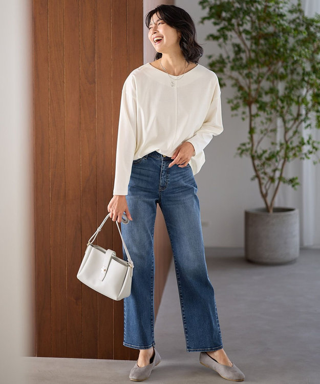 ANY 【洗濯機可/ウエストゴム/ストレッチ】ストレートデニムパンツ インディゴ