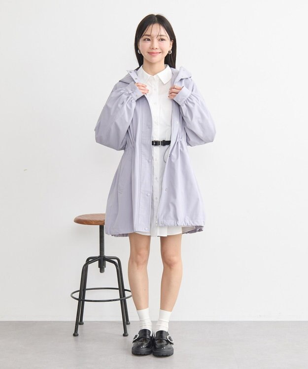 earth music&ecology ドロストミドル丈パーカー グレイッシュブルー