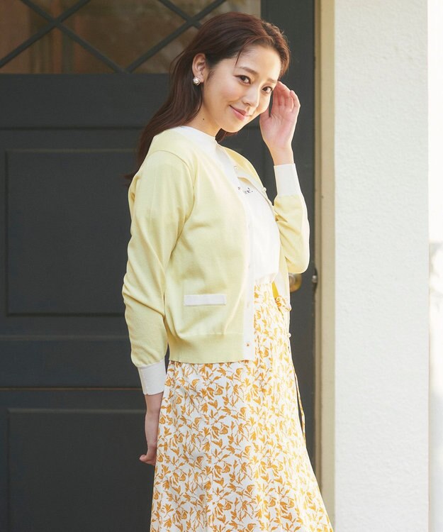 Feroux バイカラー カーディガン ライトイエロー系1