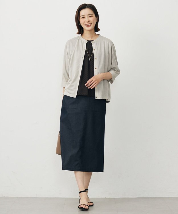 J.PRESS LADIES S 【洗える】シャンブレーサテン ナロー スカート ネイビーシャンブレー系