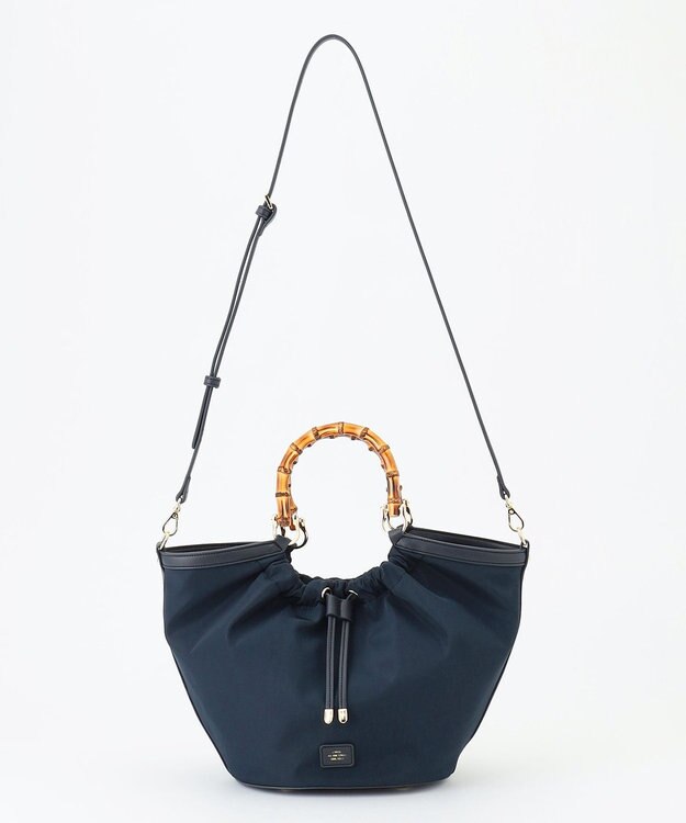 J.PRESS LADIES 【2way】ギャザーバンブー トート バッグ ネイビー系