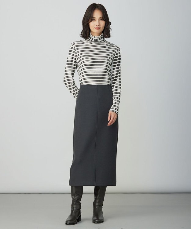 J.PRESS LADIES カシミヤシルク シアーリブ ボーダー タートル カットソー アイボリーベース系