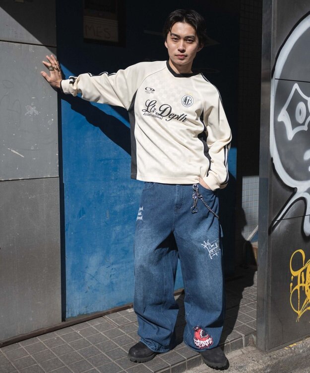 WEGO グラフィックデニムパンツ デニム中濃加工色