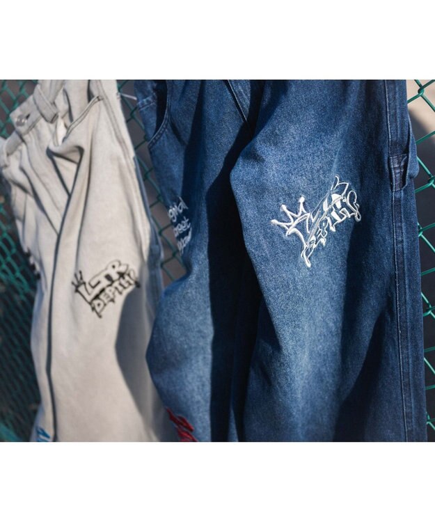 WEGO グラフィックデニムパンツ デニム中濃加工色