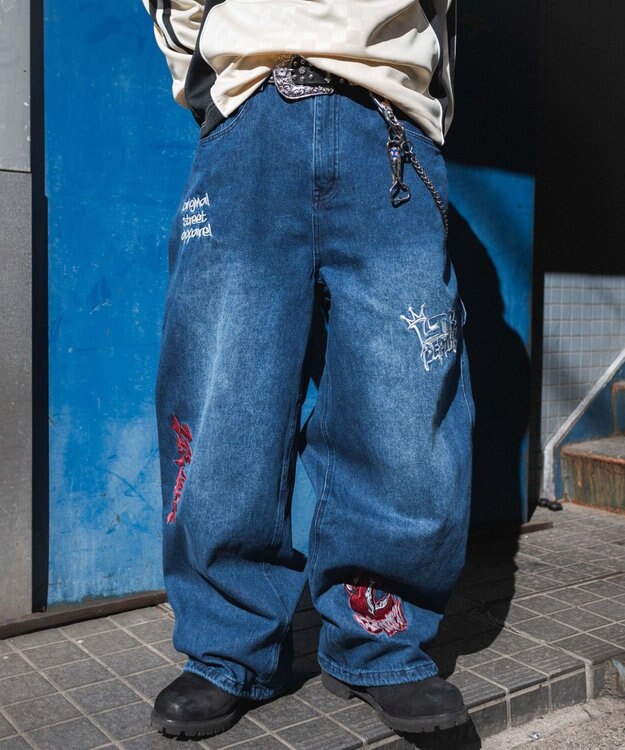 WEGO グラフィックデニムパンツ デニム中濃加工色