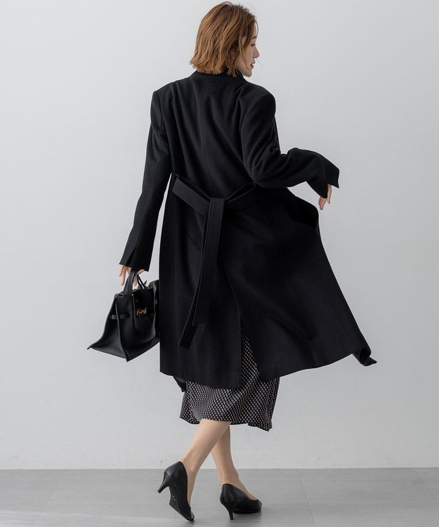 23区 L ウールカシミヤビーバー スタンドカラー  コート ブラック系