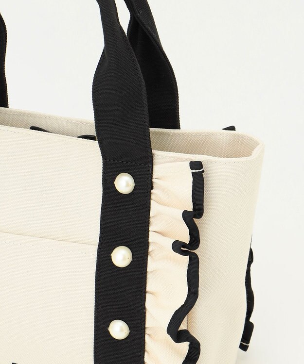 Feroux バイカラーパールフリル トート アイボリー系