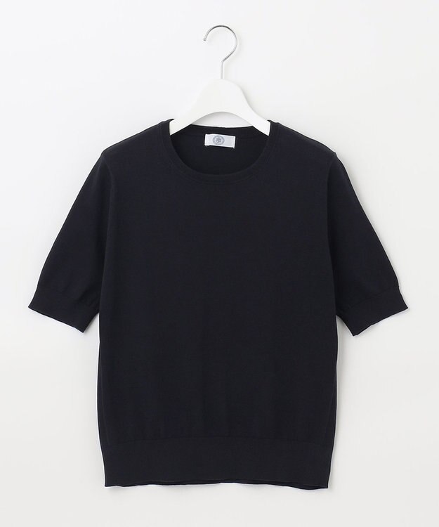 J.PRESS LADIES 【洗える】 BASIC HI-COTTON クルーネック ニット ネイビー系