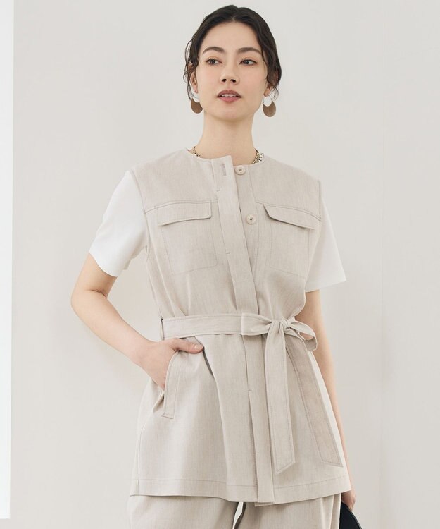 自由区 【SHIHOさん着用・セットアップ対応】リネンストレッチ ジレ フラックス