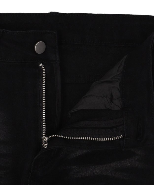 WEGO デザインスリットストレッチフレアデニム ブラック