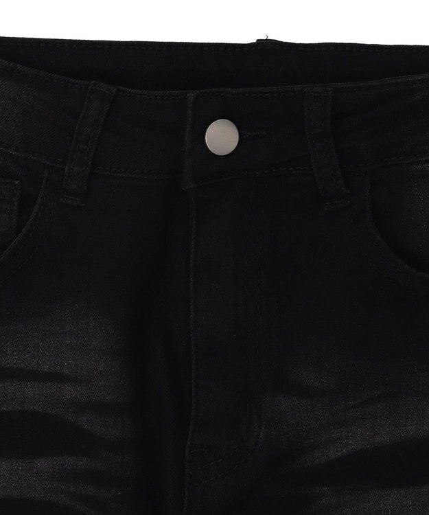 WEGO デザインスリットストレッチフレアデニム ブラック