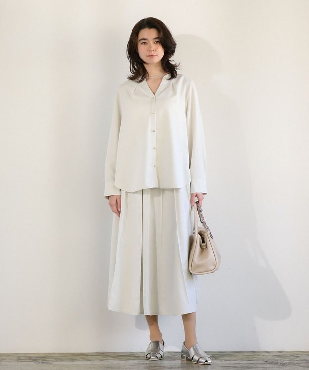 Green Parks ＳＥＴ２点スキッパーブラウス＋プリーツスカート Ecru