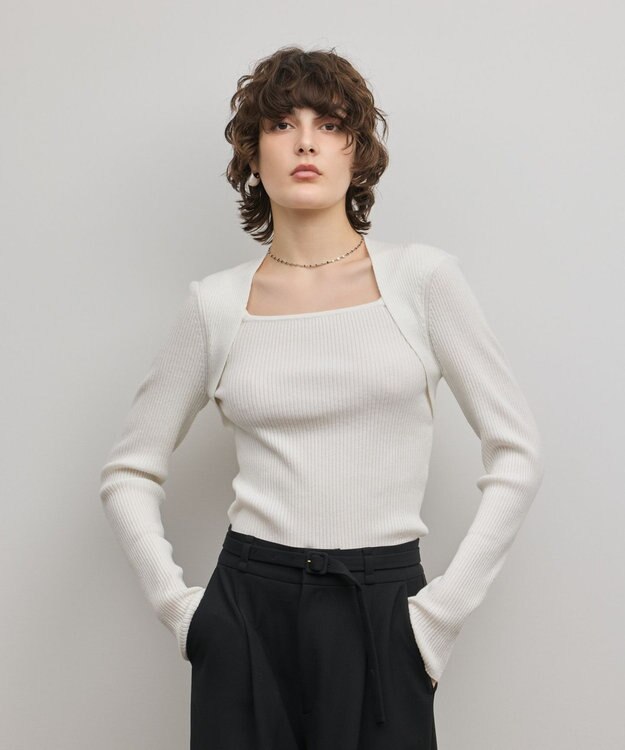 GRACE CONTINENTAL スクエアリブニットトップ ホワイト