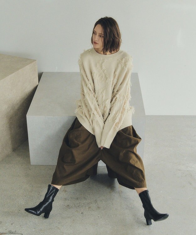 YECCA VECCA スター柄フリンジルーズニット Ivory