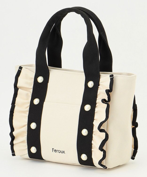 Feroux バイカラーパールフリル トート アイボリー系