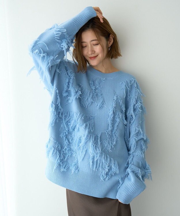 YECCA VECCA スター柄フリンジルーズニット Ivory