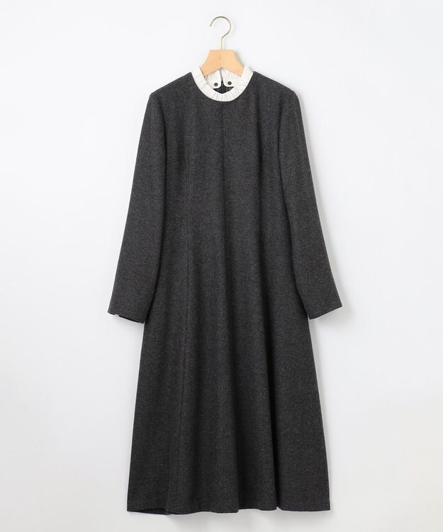 組曲 【2WAY】ラメフラノ フリル襟ワンピース チャコールグレー系