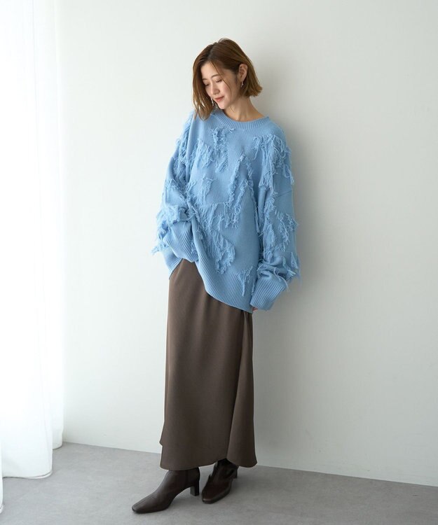 YECCA VECCA スター柄フリンジルーズニット Ivory