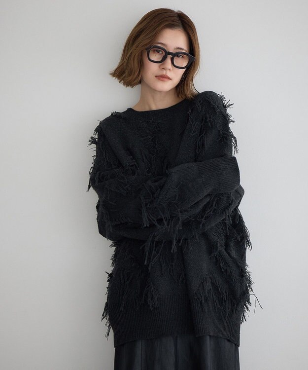 YECCA VECCA スター柄フリンジルーズニット Ivory