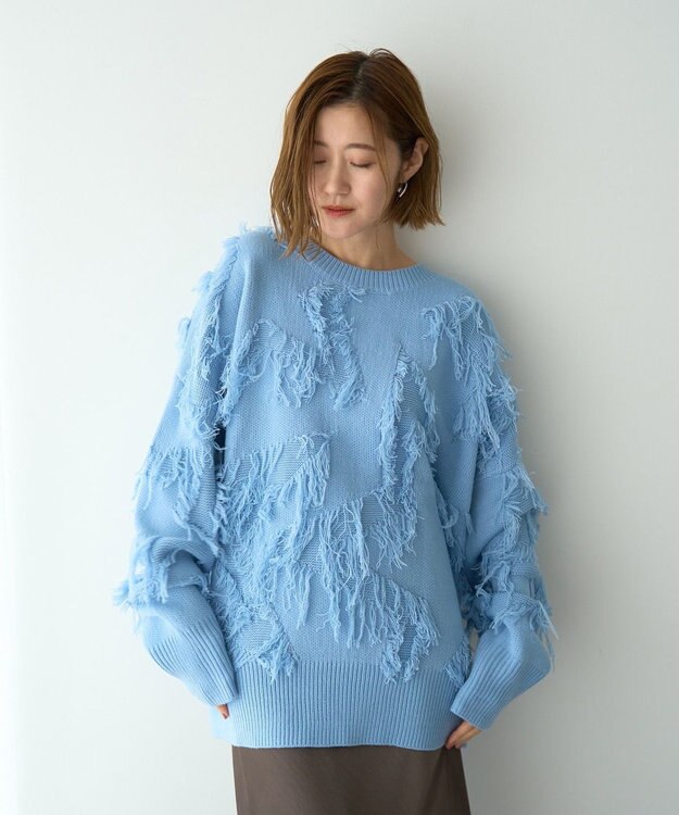 YECCA VECCA スター柄フリンジルーズニット Ivory