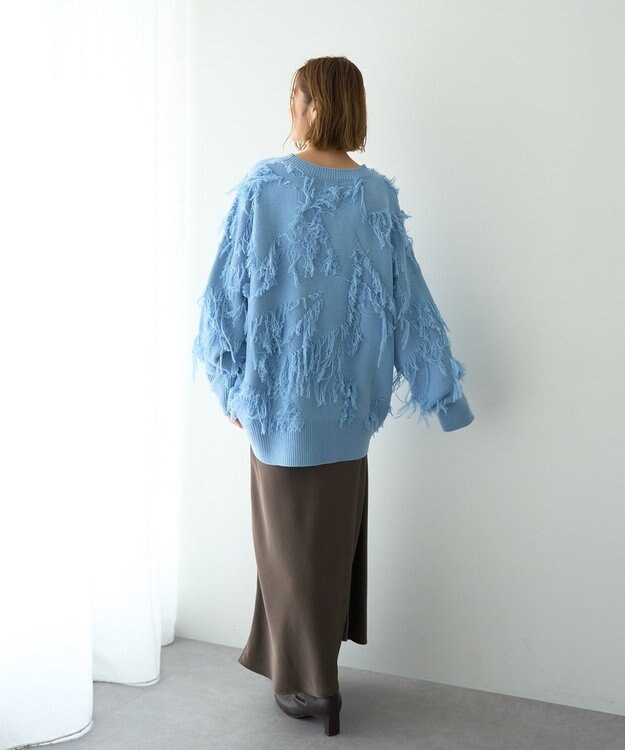 YECCA VECCA スター柄フリンジルーズニット Ivory