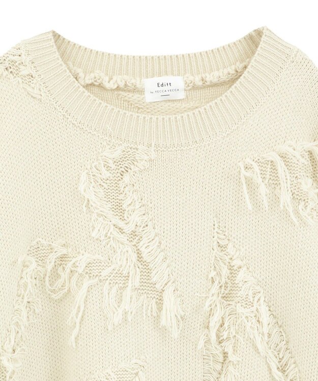 YECCA VECCA スター柄フリンジルーズニット Ivory