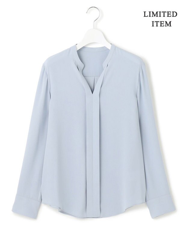 ICB L 【新色追加・WEB限定】BackSatinAmunzen キーネックブラウス サックスグレー系