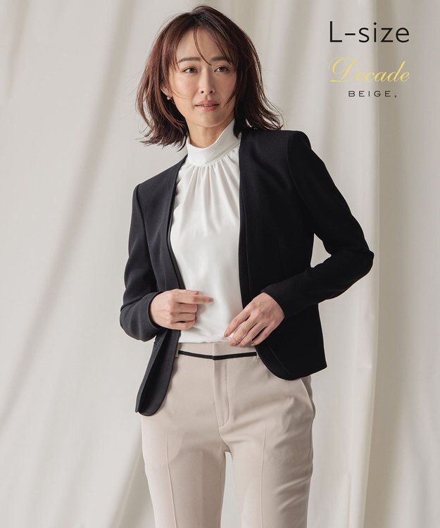 BEIGE， 【L-size】CINDY / ダブルカラージャケット Black × Black