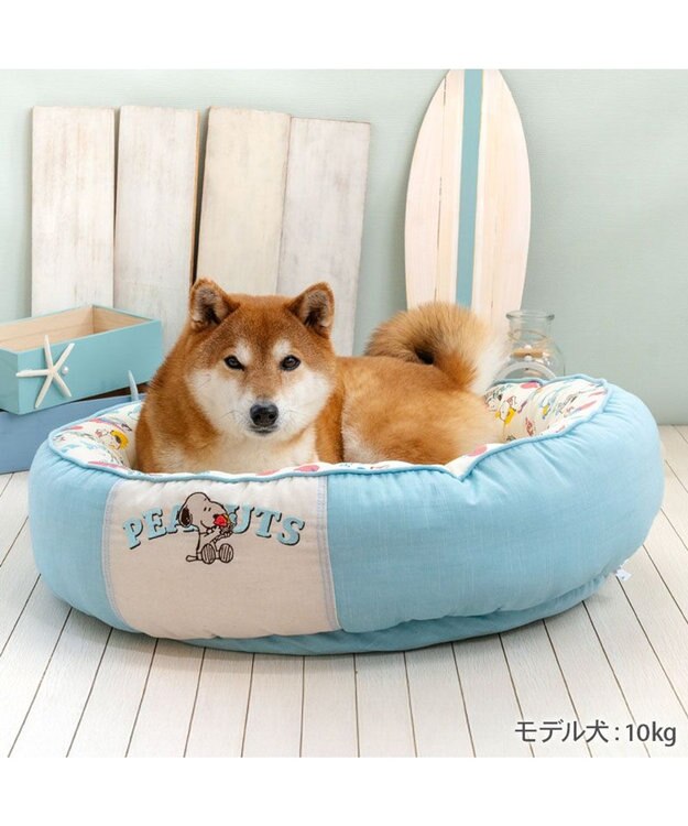 PET PARADISE スヌーピー クールカドラー 《アイス柄》 丸型 Ｌ ホワイト×ブルー