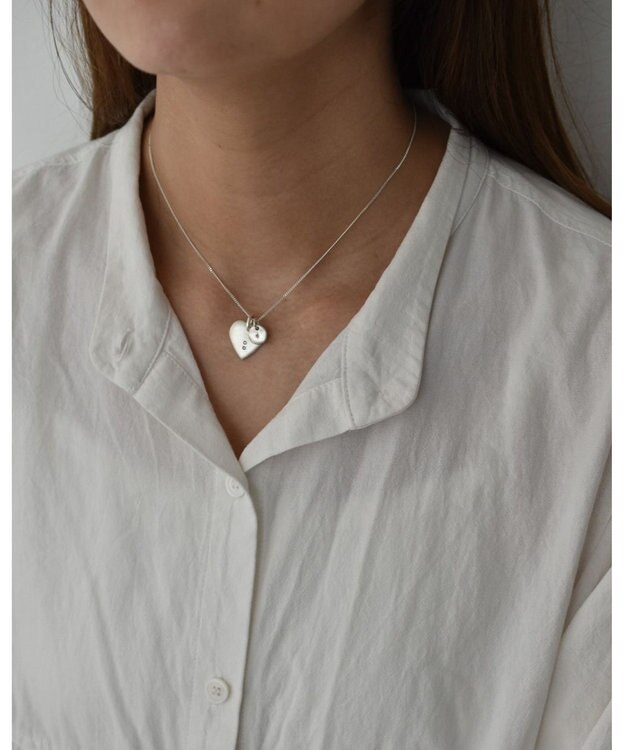 yoaa シルバー925 ハートプレートブラックダイヤモンドネックレストップ シルバー925