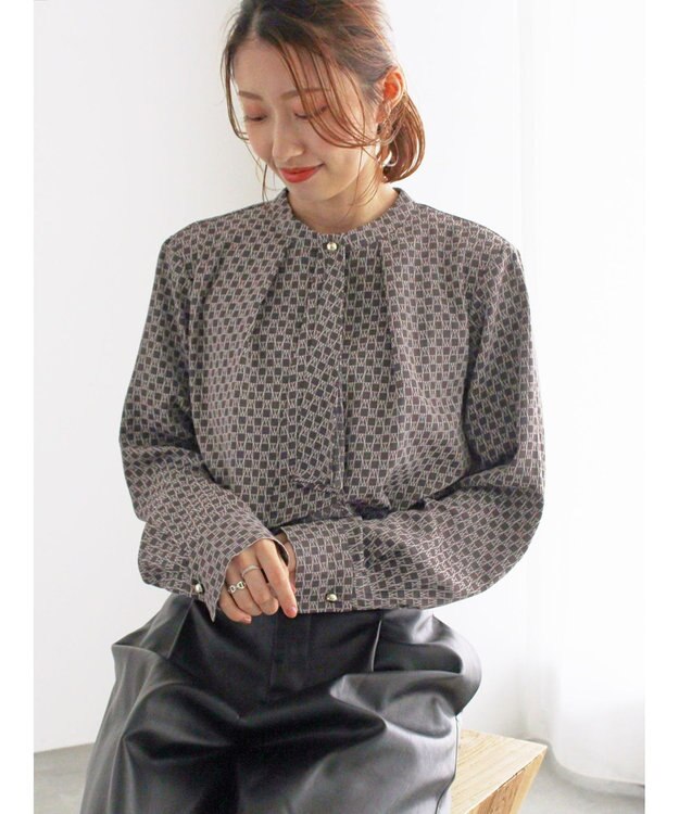 Te chichi パターンアソートボウタイブラウス グレー