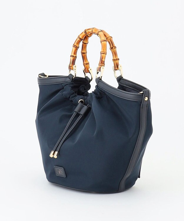 J.PRESS LADIES 【2way】ギャザーバンブー トート バッグ ネイビー系