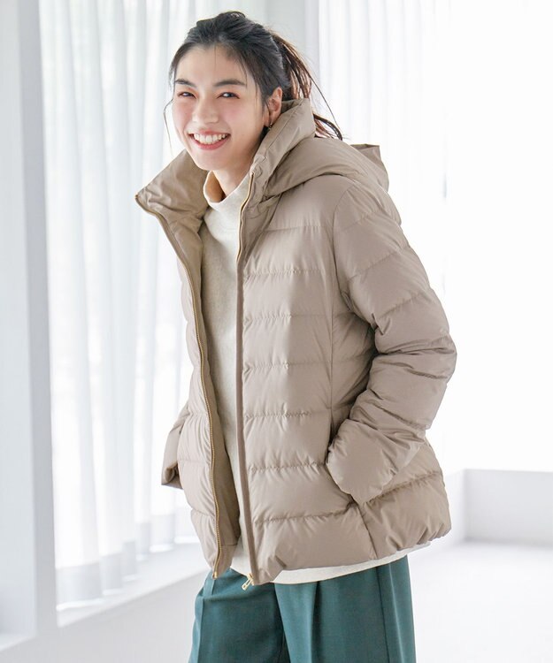ANY 【洗濯機可能/羽毛100%使用/撥水/フード取り外し可能】楽映えリッチミドル丈ダウン モカ