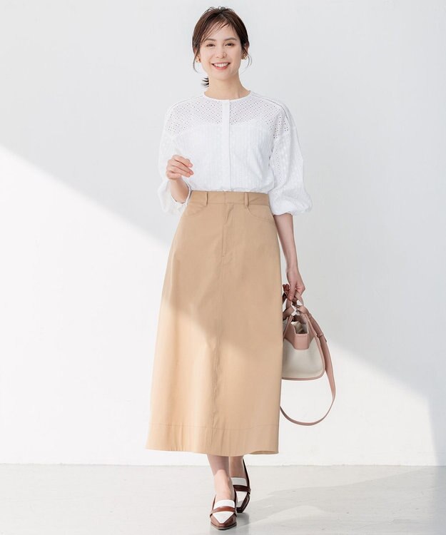 組曲 【ストレッチ・イージーケア】ハイウエストチノ スカート ベージュ系